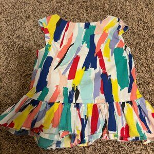 Kate Spade New York Geometric Print Blouse Medium Rainbow Black Bow Sleeveless